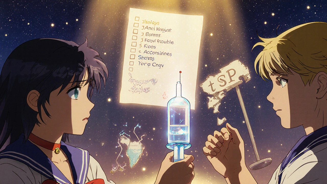 Family practicing medicine dosing with a syringe as glowing steps guide them safely.