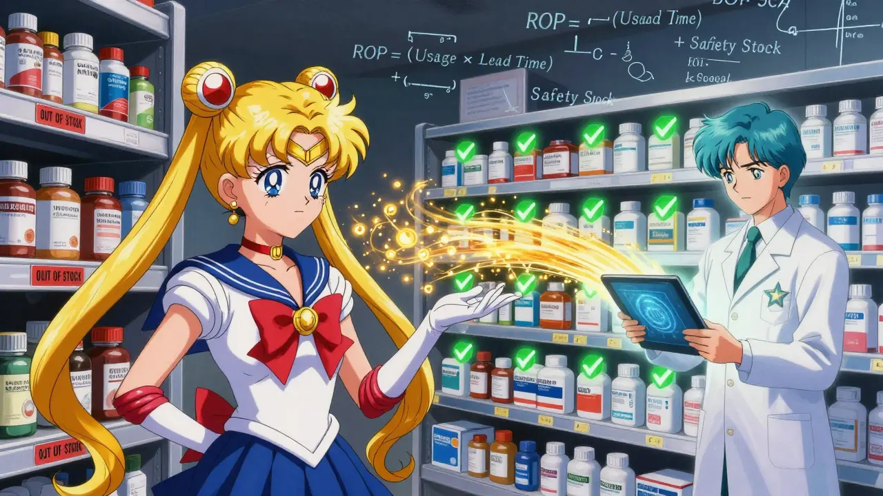 Split scene: messy expired brand drugs vs. clean generics with glowing data streams powering the system.