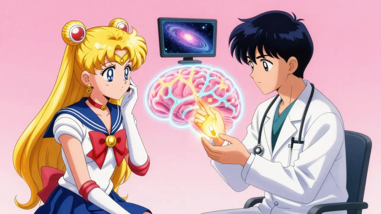 A doctor and patient sit together as a glowing brain lights up, symbolizing understanding of generic medication effectiveness.