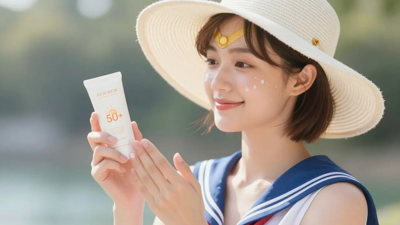 Character using sunscreen and barrier cream for skin recovery