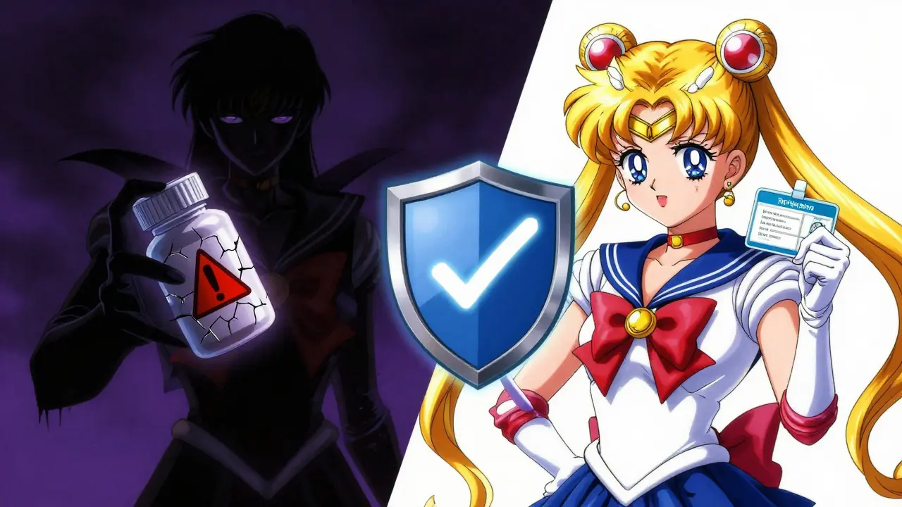 Anime comparison of safe vs unsafe online pharmacies