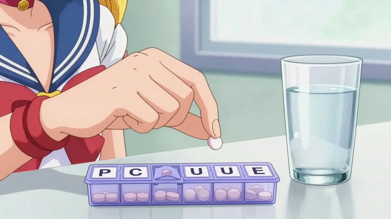 Hand placing ibuprofen tablet for safe consumption