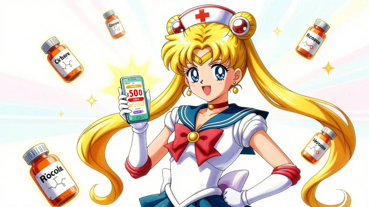 Magical girl holding phone with discount coupon
