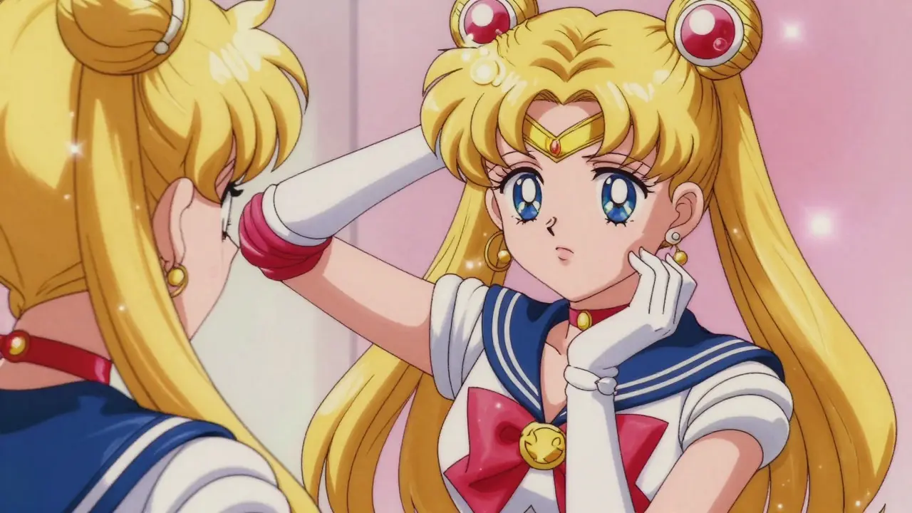 Anime girl checking face and arm for stroke symptoms