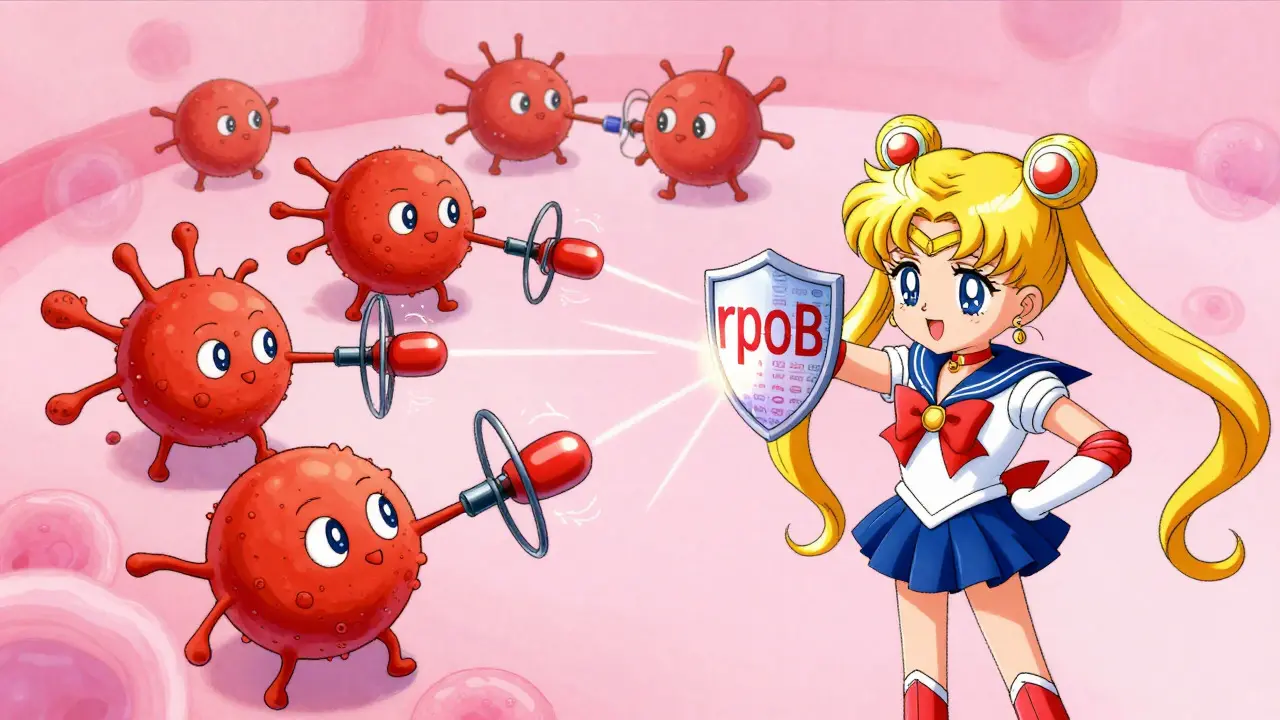 Cute bacteria characters pumping out antibiotic molecules